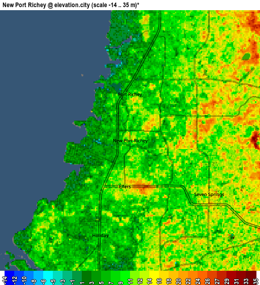 Zoom OUT 2x New Port Richey, United States elevation map