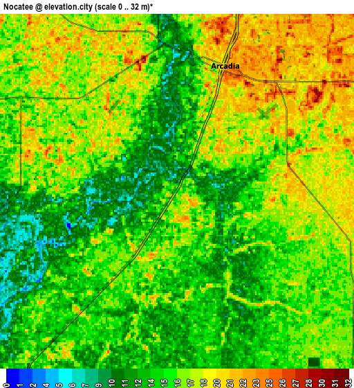 Zoom OUT 2x Nocatee, United States elevation map