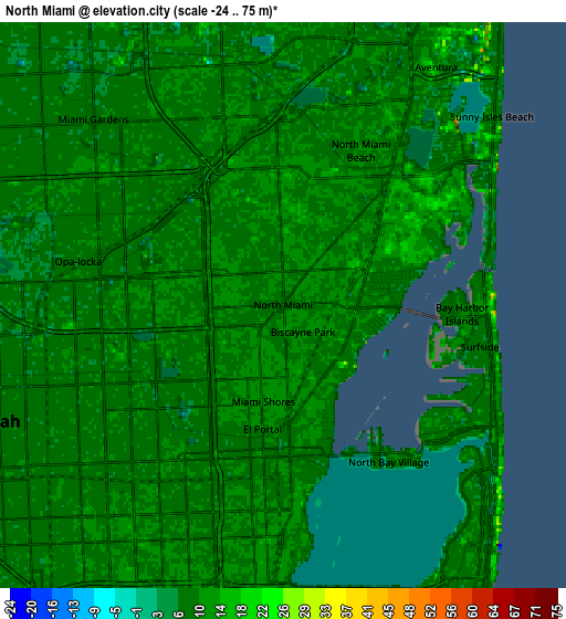 Zoom OUT 2x North Miami, United States elevation map