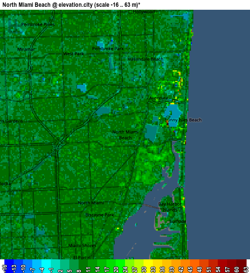 Zoom OUT 2x North Miami Beach, United States elevation map