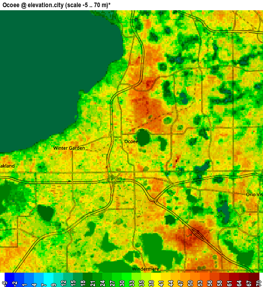 Zoom OUT 2x Ocoee, United States elevation map