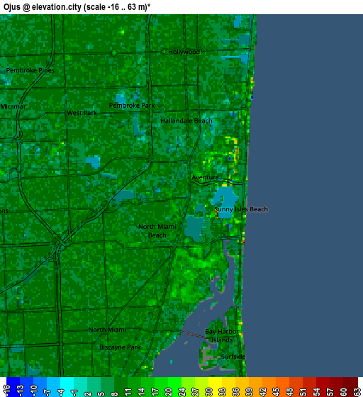 Zoom OUT 2x Ojus, United States elevation map