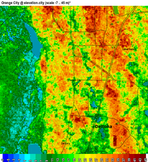 Zoom OUT 2x Orange City, United States elevation map