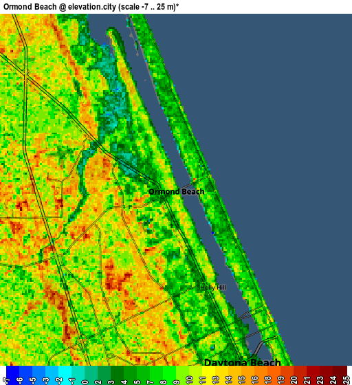 Zoom OUT 2x Ormond Beach, United States elevation map