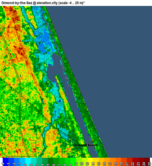 Zoom OUT 2x Ormond-by-the-Sea, United States elevation map