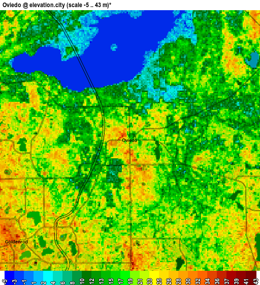 Zoom OUT 2x Oviedo, United States elevation map