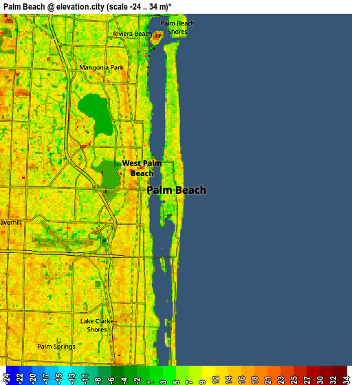 Zoom OUT 2x Palm Beach, United States elevation map