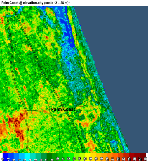 Zoom OUT 2x Palm Coast, United States elevation map