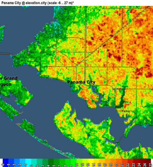 Zoom OUT 2x Panama City, United States elevation map