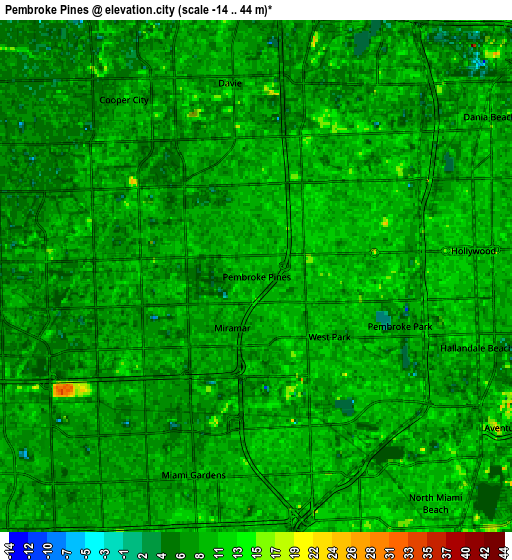 Zoom OUT 2x Pembroke Pines, United States elevation map