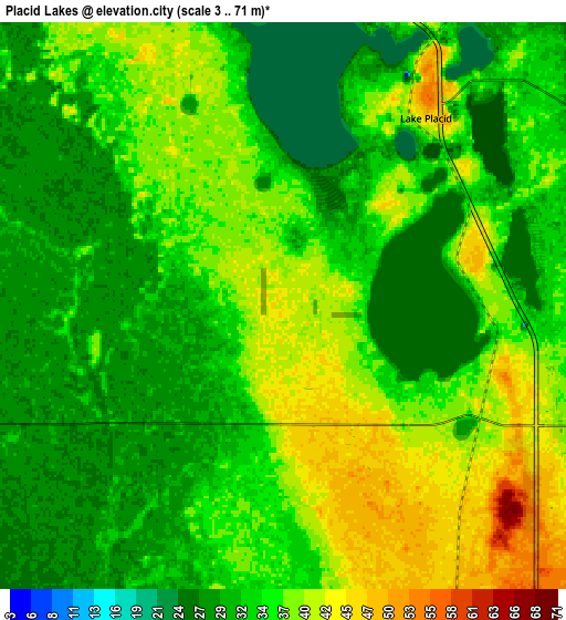 Zoom OUT 2x Placid Lakes, United States elevation map