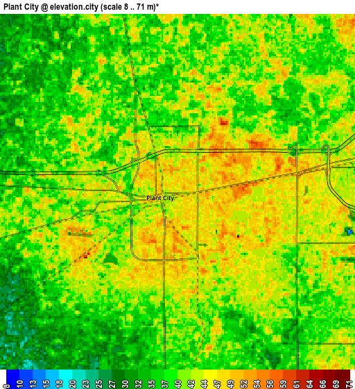 Zoom OUT 2x Plant City, United States elevation map