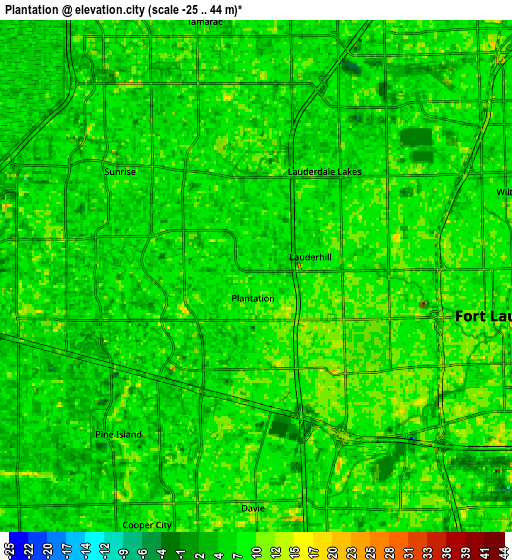 Zoom OUT 2x Plantation, United States elevation map