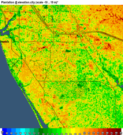 Zoom OUT 2x Plantation, United States elevation map