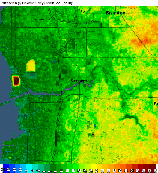 Zoom OUT 2x Riverview, United States elevation map