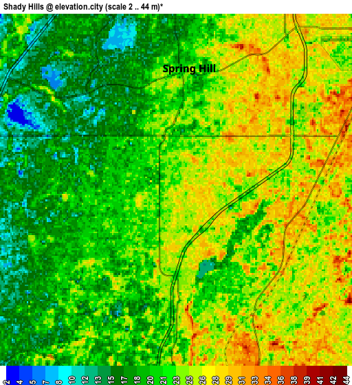 Zoom OUT 2x Shady Hills, United States elevation map