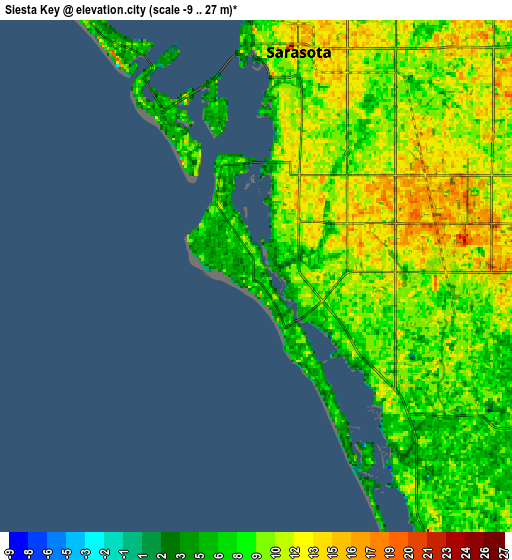 Zoom OUT 2x Siesta Key, United States elevation map