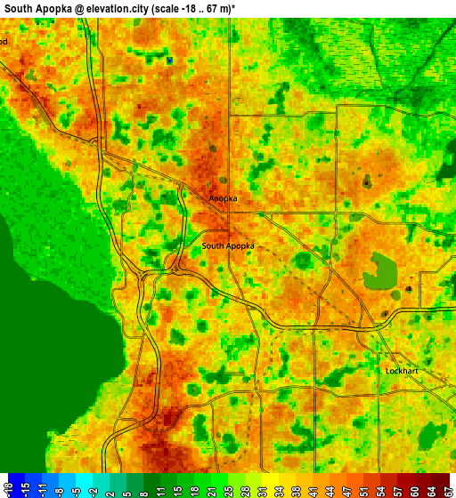 Zoom OUT 2x South Apopka, United States elevation map