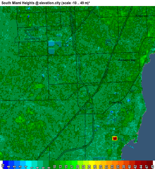 Zoom OUT 2x South Miami Heights, United States elevation map