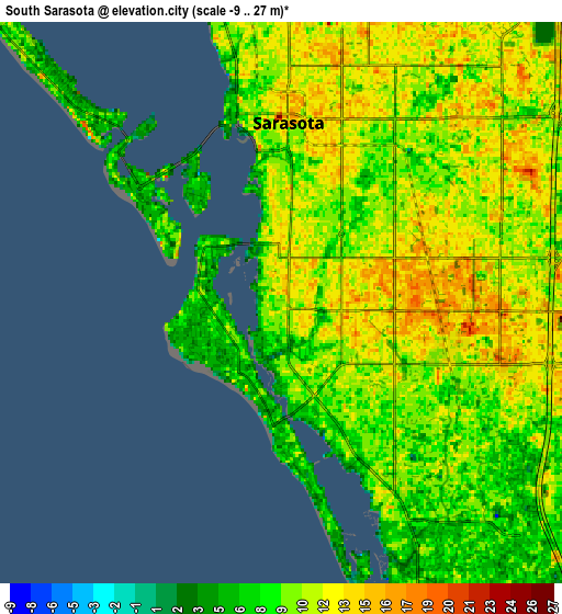 Zoom OUT 2x South Sarasota, United States elevation map