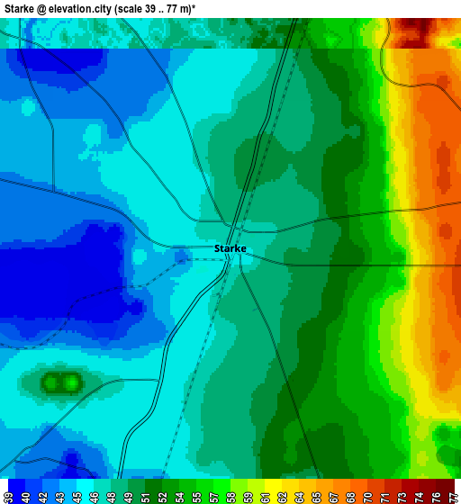 Zoom OUT 2x Starke, United States elevation map