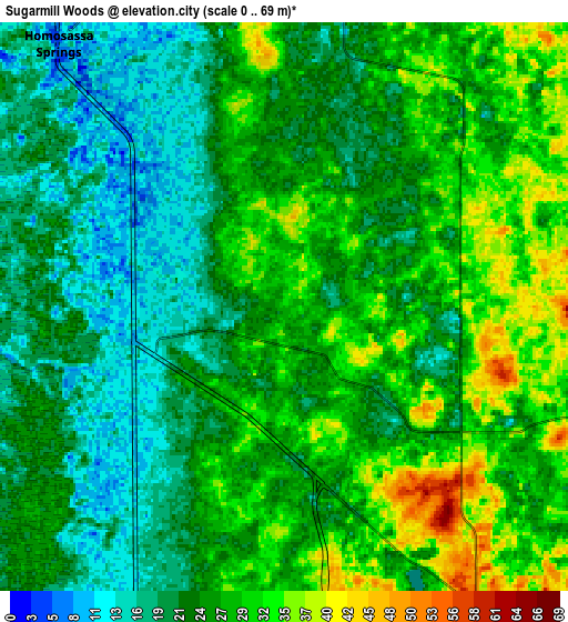 Zoom OUT 2x Sugarmill Woods, United States elevation map