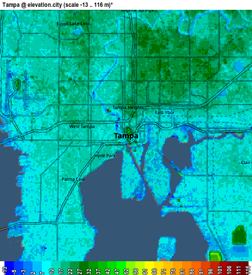 Zoom OUT 2x Tampa, United States elevation map