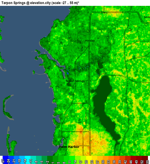 Zoom OUT 2x Tarpon Springs, United States elevation map