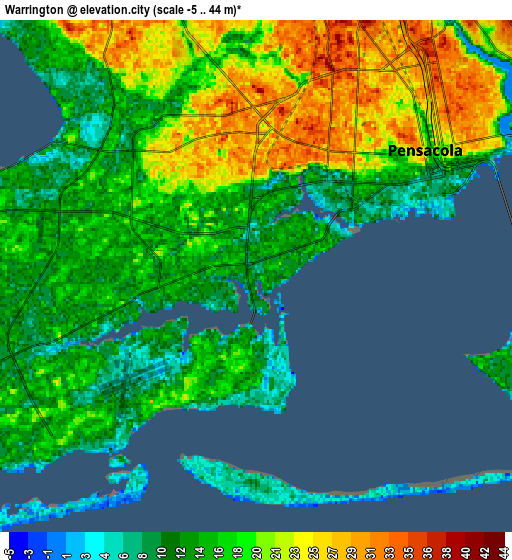 Zoom OUT 2x Warrington, United States elevation map