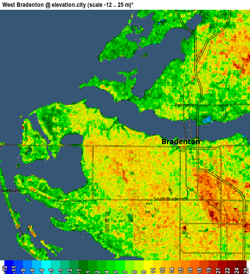 Zoom OUT 2x West Bradenton, United States elevation map