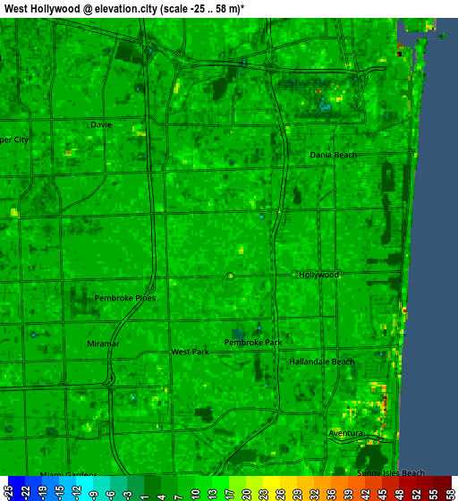 Zoom OUT 2x West Hollywood, United States elevation map