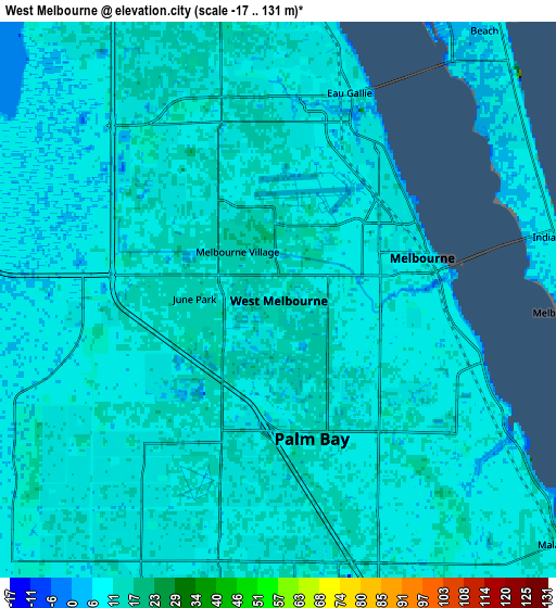 Zoom OUT 2x West Melbourne, United States elevation map