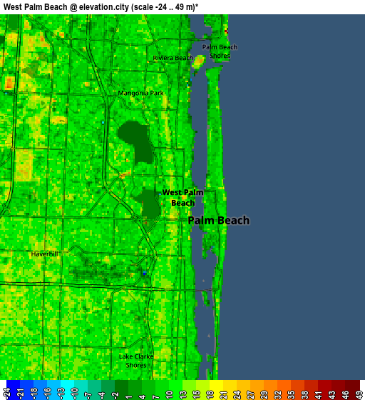 Zoom OUT 2x West Palm Beach, United States elevation map