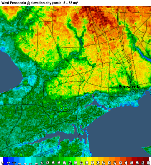 Zoom OUT 2x West Pensacola, United States elevation map