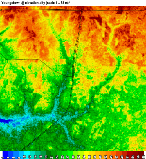 Zoom OUT 2x Youngstown, United States elevation map