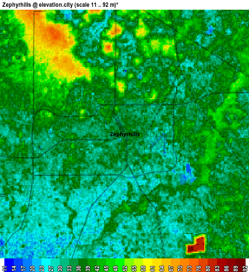 Zoom OUT 2x Zephyrhills, United States elevation map