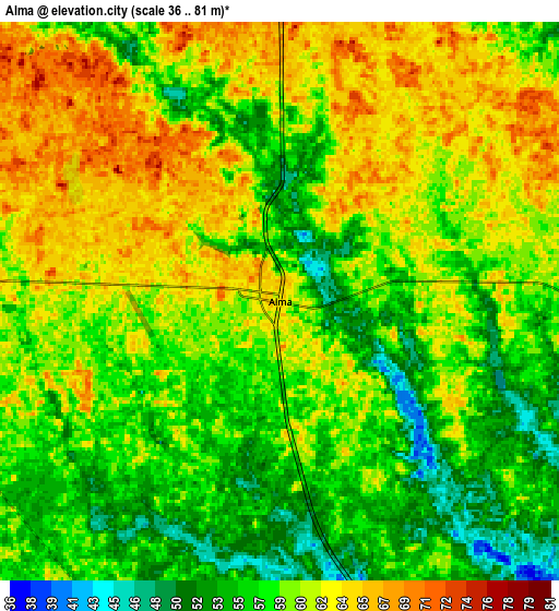 Zoom OUT 2x Alma, United States elevation map