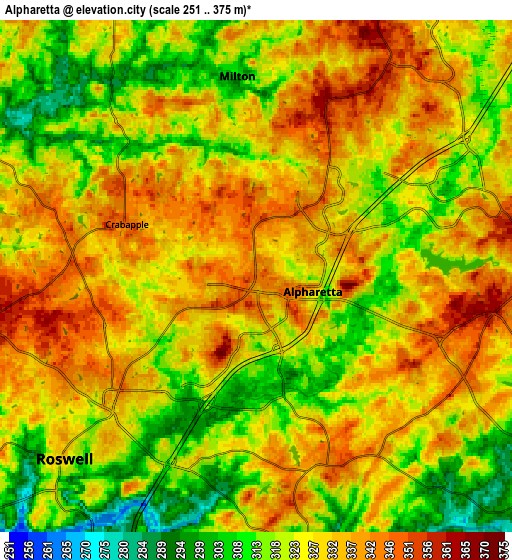 Zoom OUT 2x Alpharetta, United States elevation map