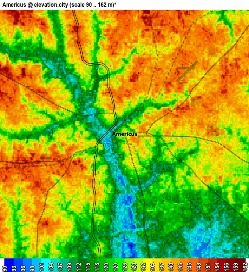 Zoom OUT 2x Americus, United States elevation map