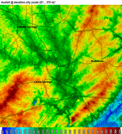 Zoom OUT 2x Austell, United States elevation map