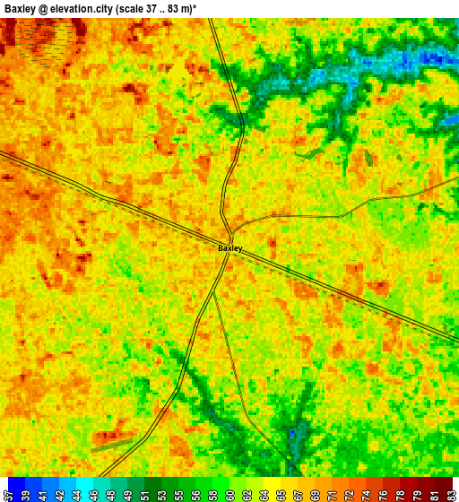 Zoom OUT 2x Baxley, United States elevation map