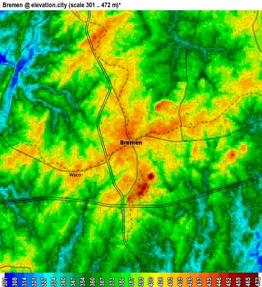 Zoom OUT 2x Bremen, United States elevation map