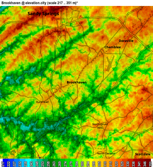 Zoom OUT 2x Brookhaven, United States elevation map