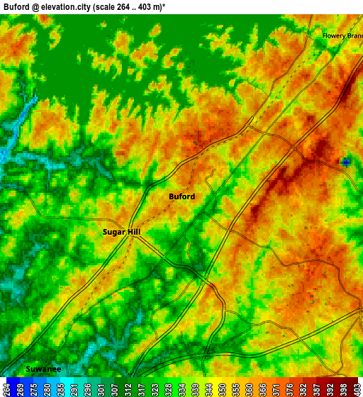 Zoom OUT 2x Buford, United States elevation map