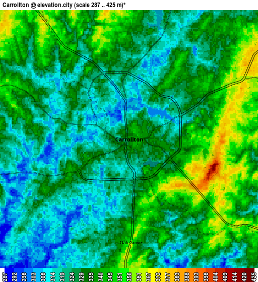 Zoom OUT 2x Carrollton, United States elevation map