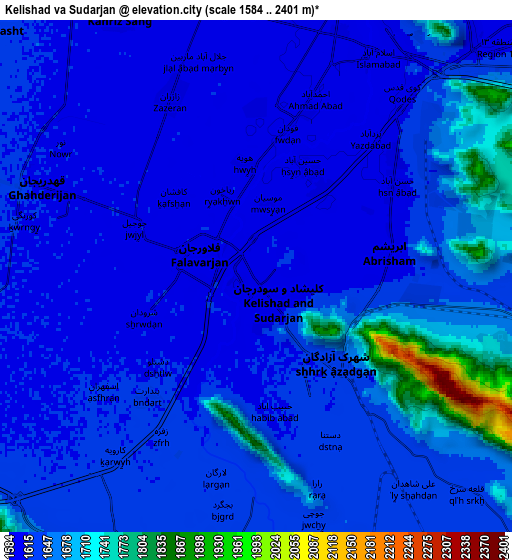 Zoom OUT 2x Kelīshād va Sūdarjān, Iran elevation map