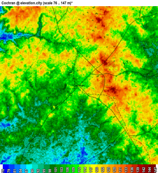 Zoom OUT 2x Cochran, United States elevation map