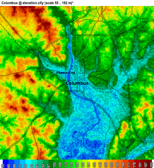 Zoom OUT 2x Columbus, United States elevation map