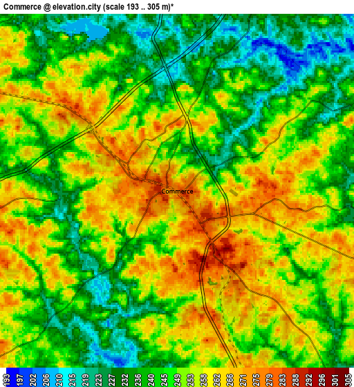 Zoom OUT 2x Commerce, United States elevation map