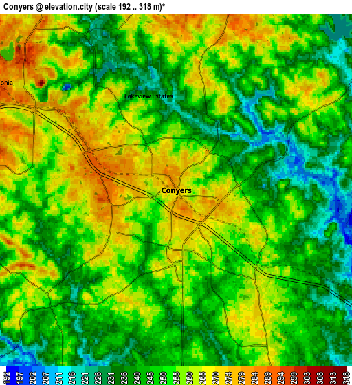 Zoom OUT 2x Conyers, United States elevation map